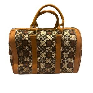 Brown and Tan cloth floral Patterned Handbag